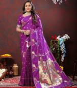 Women's latest design wine color paithani silk saree with blouse piece