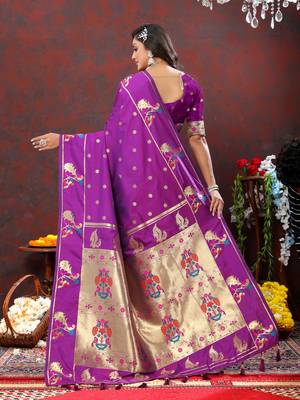 Women's latest design wine color paithani silk saree with blouse piece 3