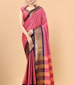 Light Pink Woven Checks Work Cotton Silk Dharmavaram Saree