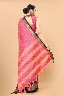 Light Pink Woven Checks Work Cotton Silk Dharmavaram Saree 2