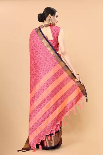 Light Pink Woven Checks Work Cotton Silk Dharmavaram Saree