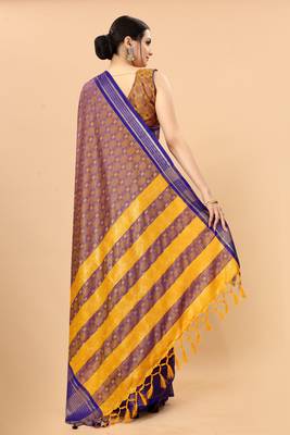 Gold Blue Woven Checks Work Cotton Silk Dharmavaram Saree 2