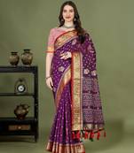 Women's latest design wine color patola silk saree with blouse piece