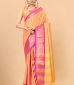 Gold Pink Woven Checks Work Cotton Silk Dharmavaram Saree