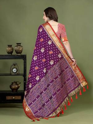 Women's latest design wine color patola silk saree with blouse piece 3