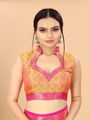 Gold Pink Woven Checks Work Cotton Silk Dharmavaram Saree 4