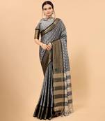 Grey Woven Checks Work Cotton Silk Dharmavaram Saree