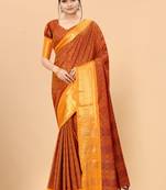 Musturd Woven Checks Work Cotton Silk Dharmavaram Saree
