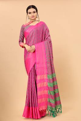 Olive Woven Checks Work Cotton Silk Dharmavaram Saree 1