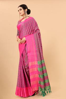 Olive Woven Checks Work Cotton Silk Dharmavaram Saree 2