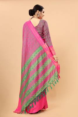 Olive Woven Checks Work Cotton Silk Dharmavaram Saree 3