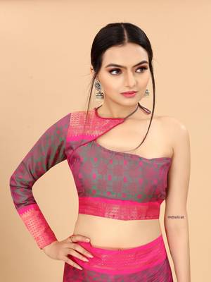 Olive Woven Checks Work Cotton Silk Dharmavaram Saree 4