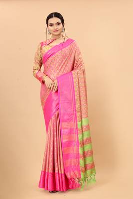 Pista Woven Checks Work Cotton Silk Dharmavaram Saree 1