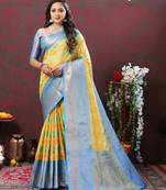Women's latest design yellow color soft cotton saree with blouse piece