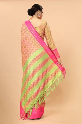 Pista Woven Checks Work Cotton Silk Dharmavaram Saree 2