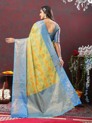 Women's latest design yellow color soft cotton saree with blouse piece 3