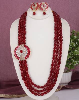 Cz stone studded pendant set with semi precious beads 1