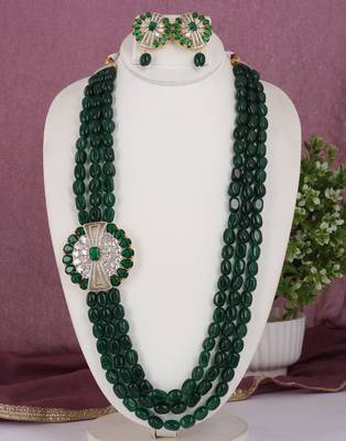 Cz stone studded pendant set with semi precious beads 1