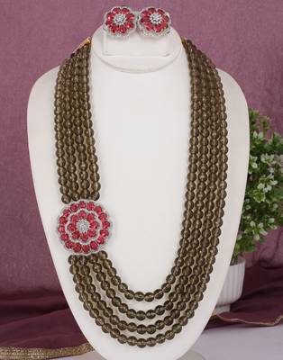 Cz stone studded pendant set with semi precious beads 1