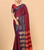 Red Woven Checks Work Cotton Silk Dharmavaram Saree