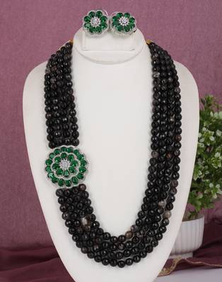 Cz stone studded pendant set with semi precious beads 1