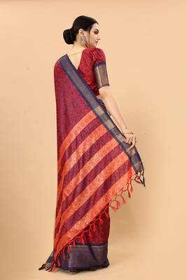 Red Woven Checks Work Cotton Silk Dharmavaram Saree 2