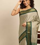 Soft Silk Jacquard Work Beige Green Saree