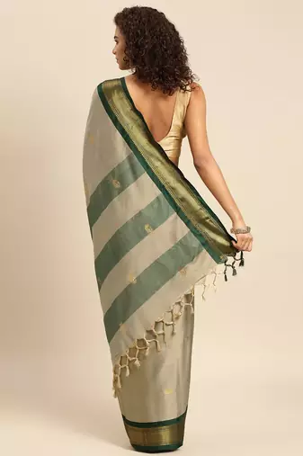 Soft Silk Jacquard Work Beige Green Saree