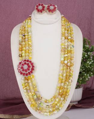 Cz stone studded pendant set with semi precious beads 1