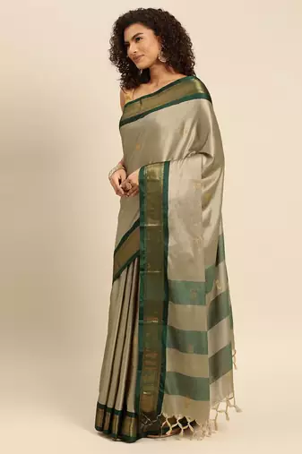 Soft Silk Jacquard Work Beige Green Saree