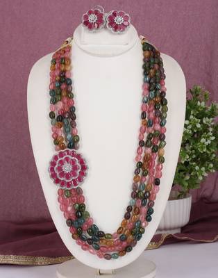 Cz stone studded pendant set with semi precious beads 1