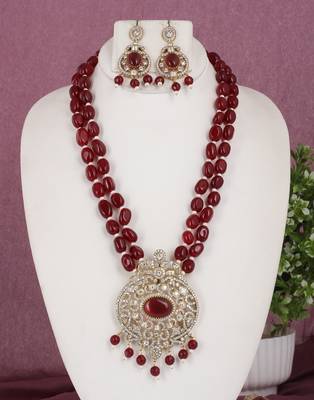 Cz stone studded pendant set with semi precious beads 1