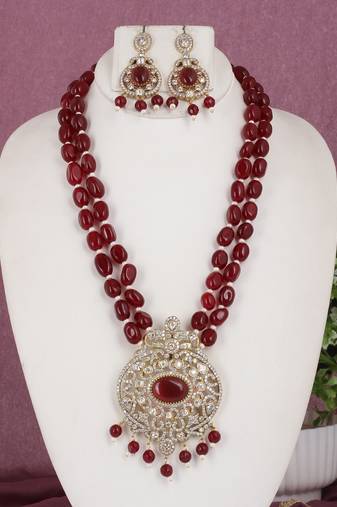 Cz stone studded pendant set with semi precious beads