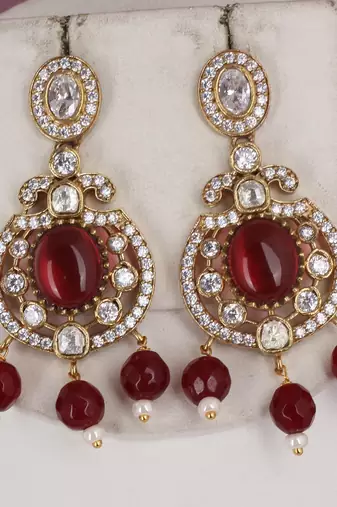 Cz stone studded pendant set with semi precious beads