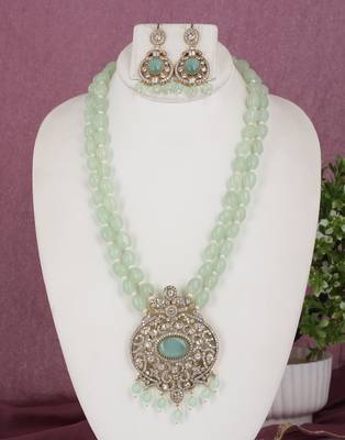 Cz stone studded pendant set with semi precious beads 1