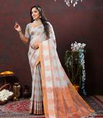 Women's latest design grey color soft cotton saree with blouse piece