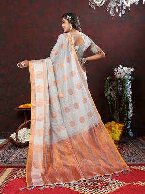 Women's latest design grey color soft cotton saree with blouse piece 3