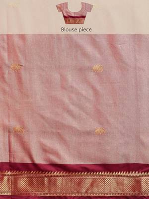 Beige Maroon Jaccaurd Work Soft Silk Dharmavaram Saree 5