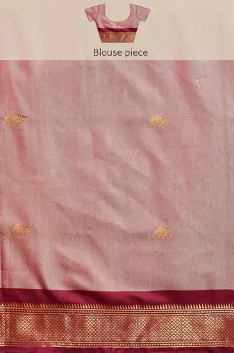 Beige Maroon Jaccaurd Work Soft Silk Dharmavaram Saree