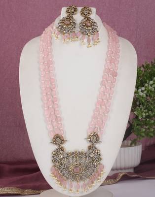 Cz stone studded pendant set with semi precious beads 1