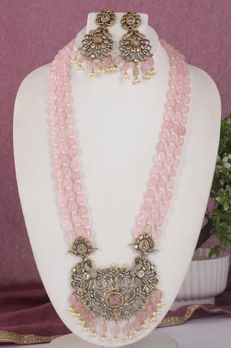 Cz stone studded pendant set with semi precious beads