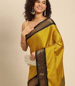 Musturd black jaccaurd work pure soft silk dharmavaram saree