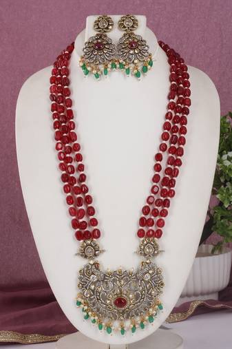 Cz stone studded pendant set with semi precious beads