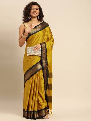 Musturd black jaccaurd work pure soft silk dharmavaram saree 2