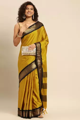 Musturd black jaccaurd work pure soft silk dharmavaram saree