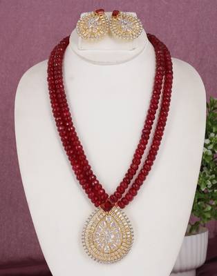 Cz stone studded pendant set with semi precious beads 1