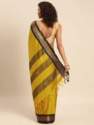 Musturd black jaccaurd work pure soft silk dharmavaram saree 3