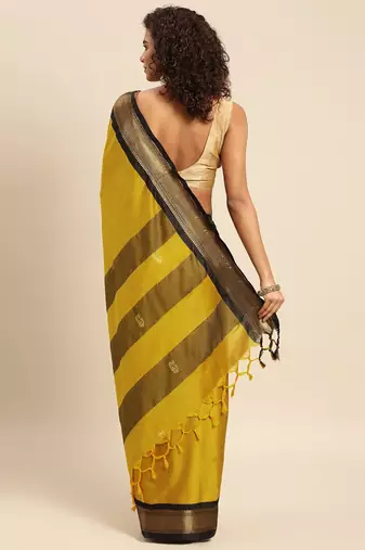 Musturd black jaccaurd work pure soft silk dharmavaram saree
