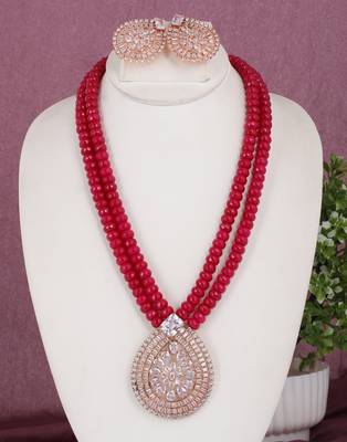 Cz stone studded pendant set with semi precious beads 1