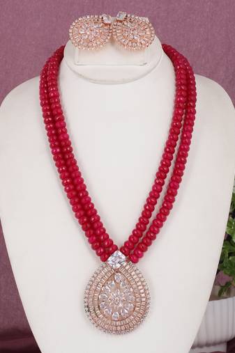 Cz stone studded pendant set with semi precious beads